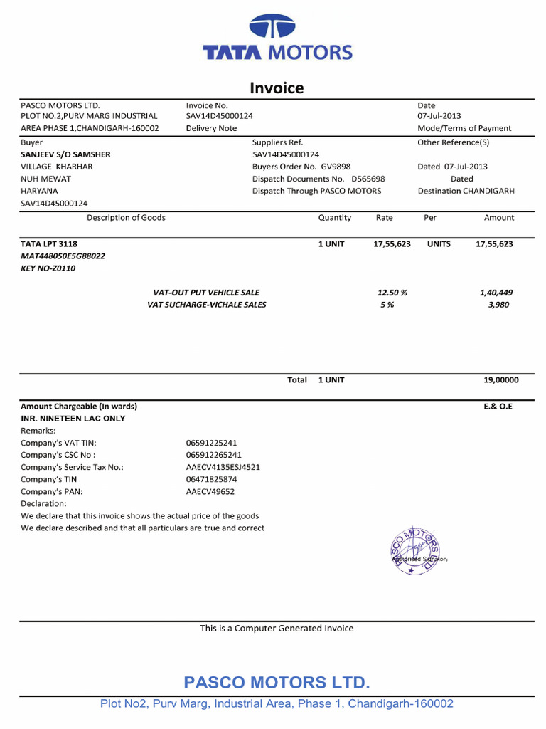 Tata Invoice | PDF