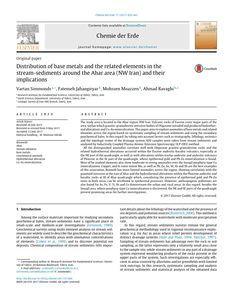 Distribution of Base Metals and The Related Elements in The Stream ...