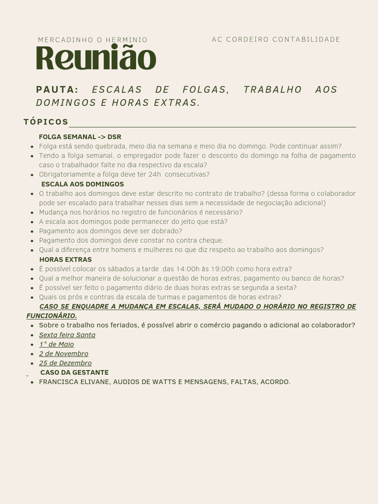 Escalas de Trabalho e Folgas na Contabilidade | PDF