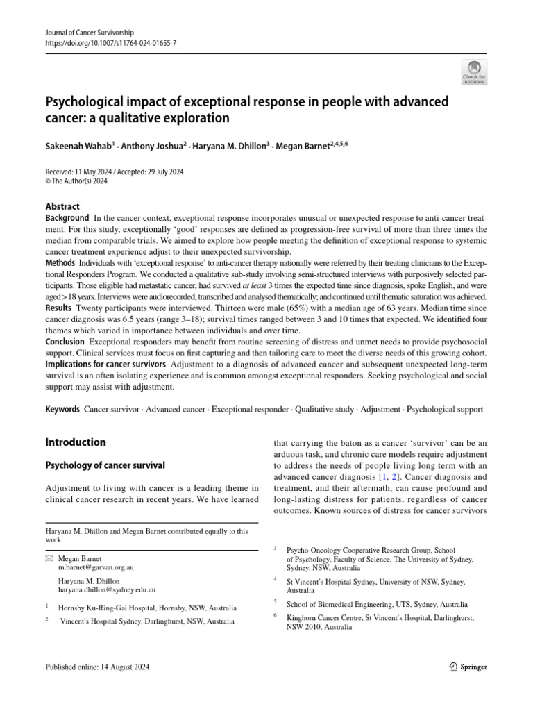 Psychological Impact of Cancer Survivorship | PDF | Cancer Survivor ...