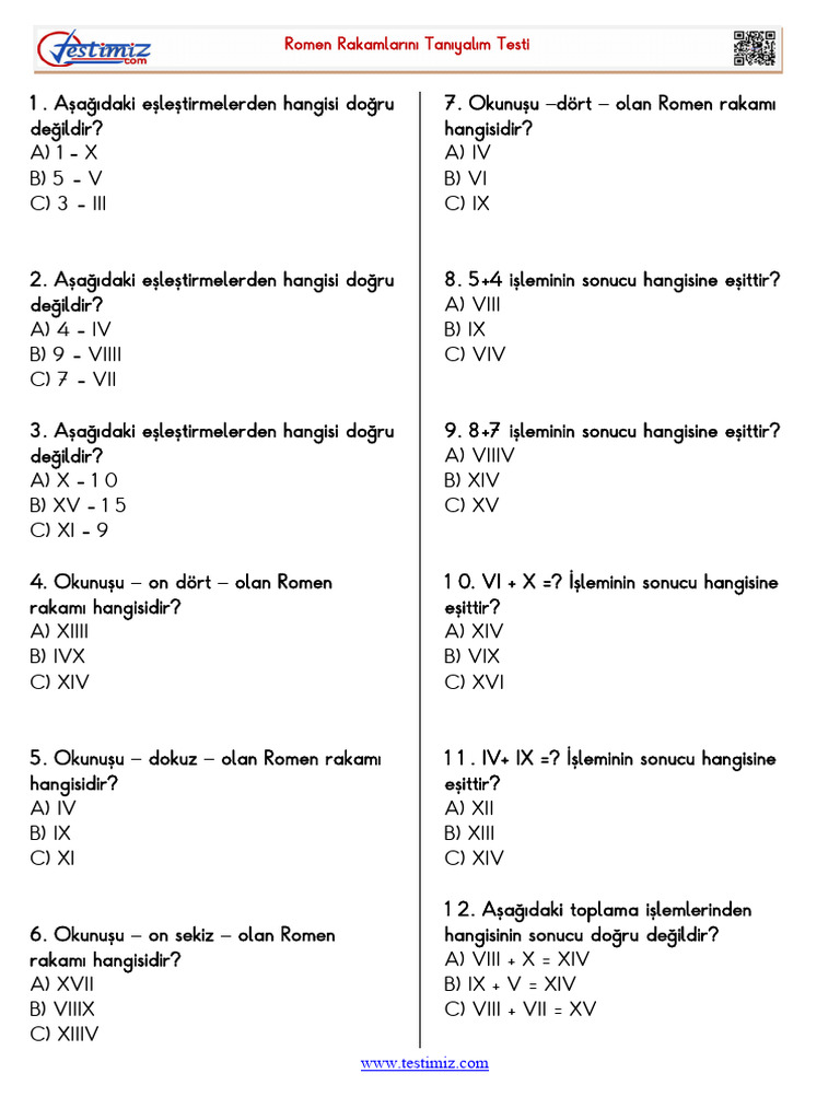 Romen Rakamlarini Taniyalim | PDF