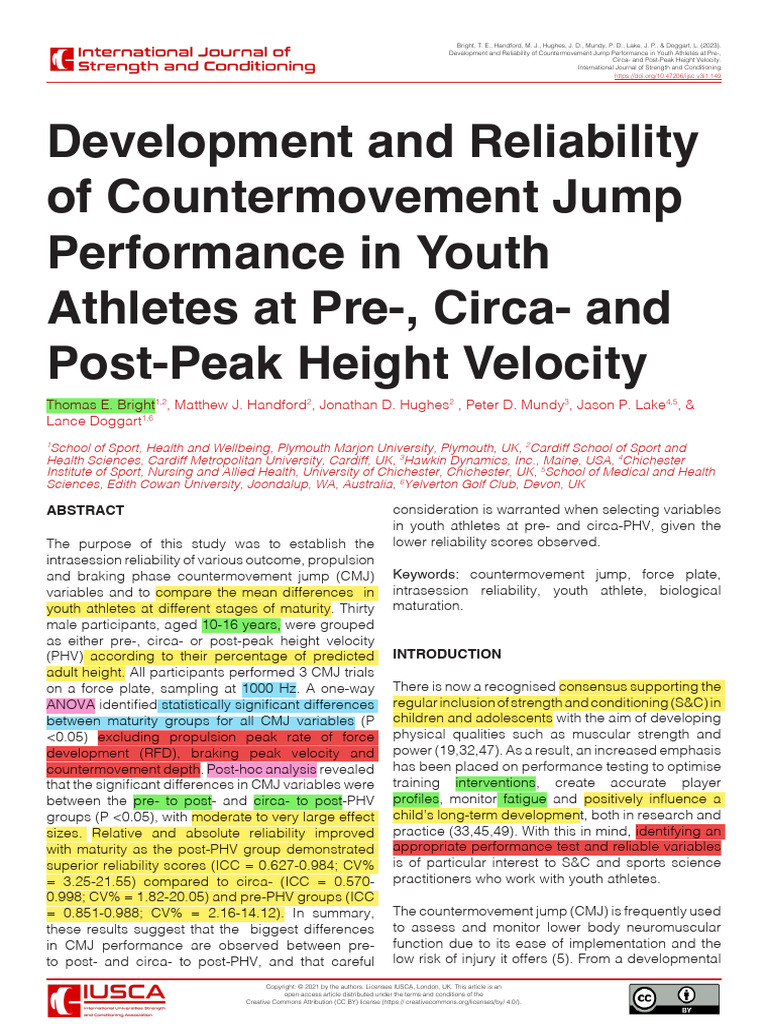 Bright 2023 - Countermovement Jump in Youth | PDF | Standard Deviation ...