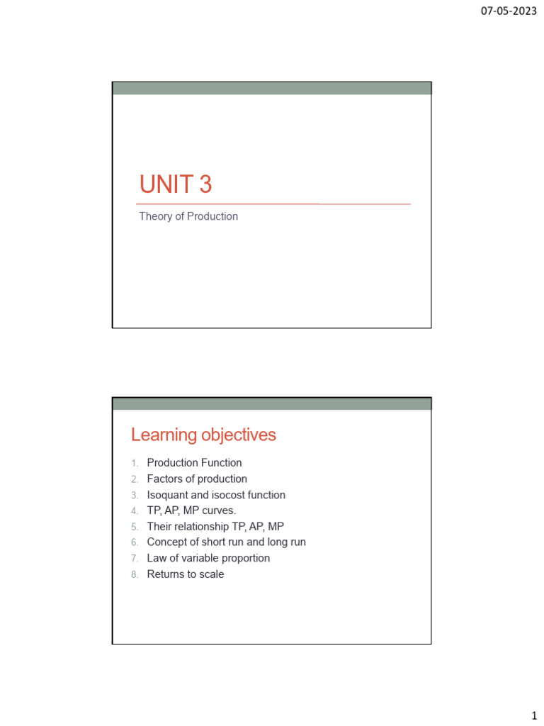 Unit 3 The Theory Of Production Pdf Production Function Factors