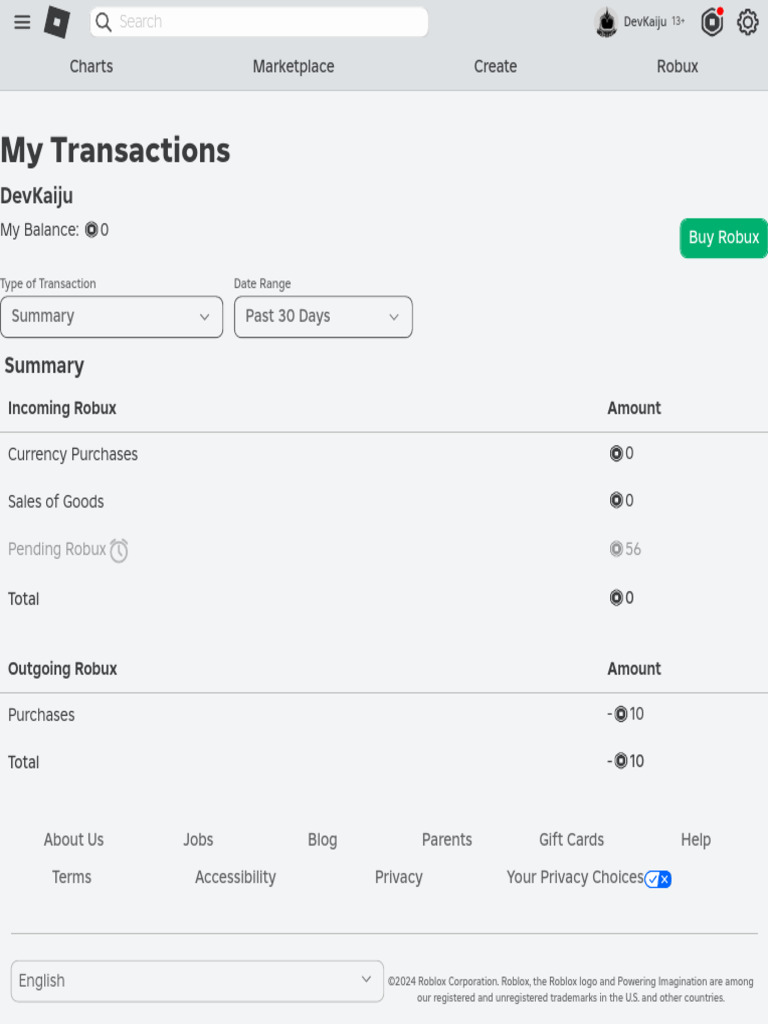 DevKaiju Robux Transaction Summary | PDF