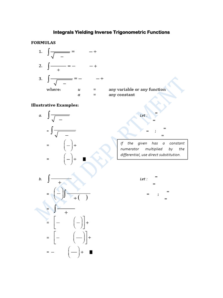 Inverse Trigonometric Integrals | PDF | Special Functions | Algebra