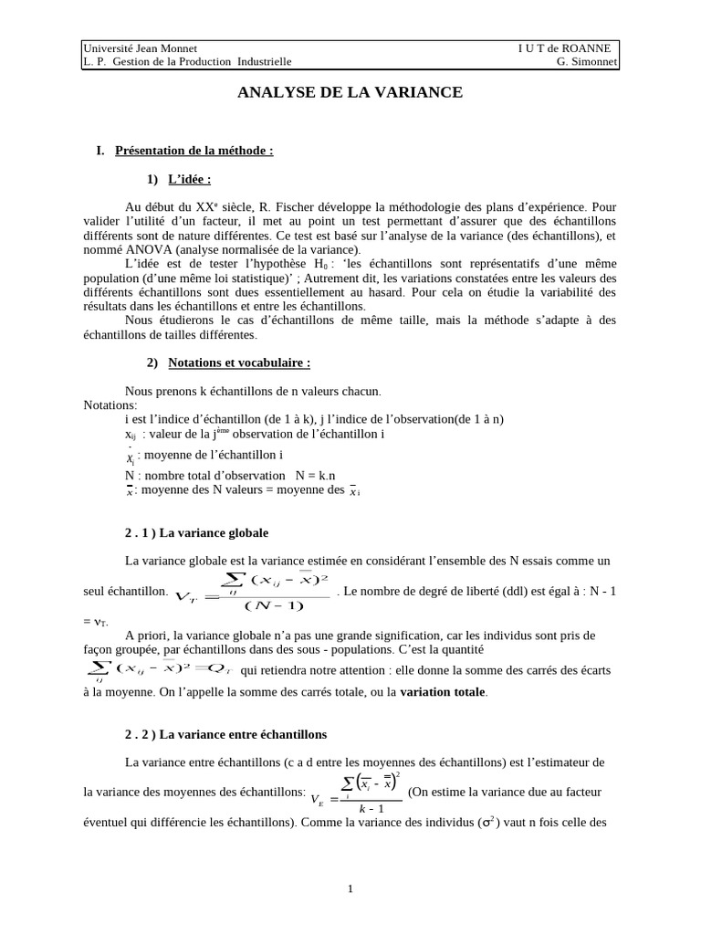 Analyse de la Variance (ANOVA) expliquée | PDF | Analyse de la variance ...