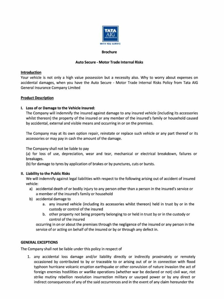 Auto Secure Motor Trade Internal Risks Brochure 8e3042948f | PDF ...