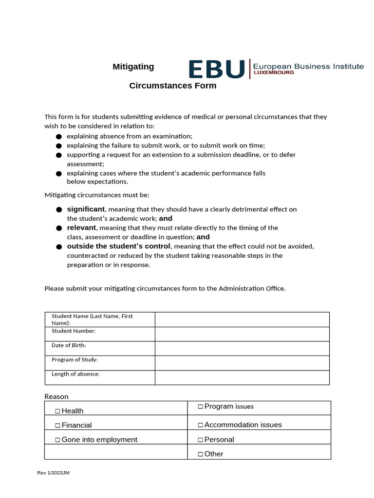 Mitigating Circumstances Submission Form | PDF