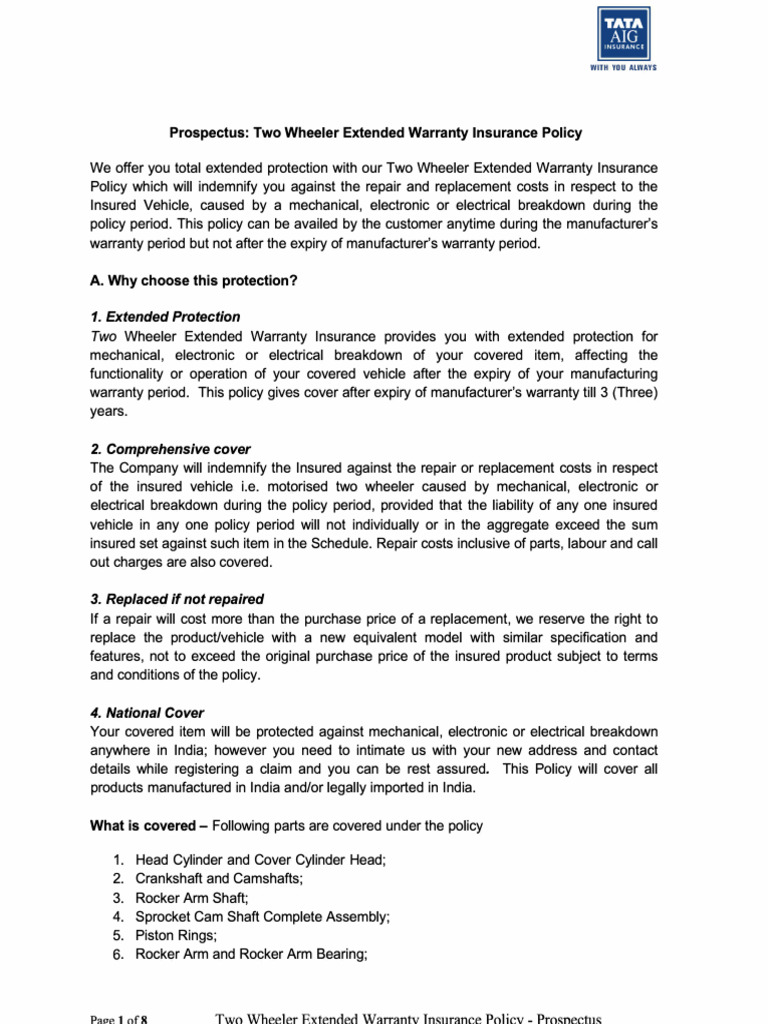 Two Wheeler Extended Warranty Insurance | PDF | Insurance