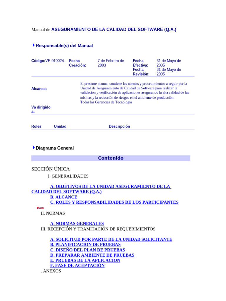 Manual de ASEGURAMIENTO DE LA CALIDAD DEL SOFTWARE | PDF | Software ...