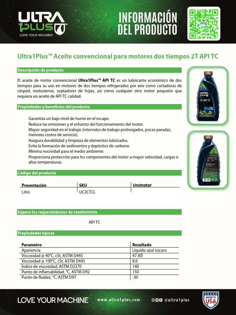 Aceite Ultra1Plus™ API TC 2T | PDF