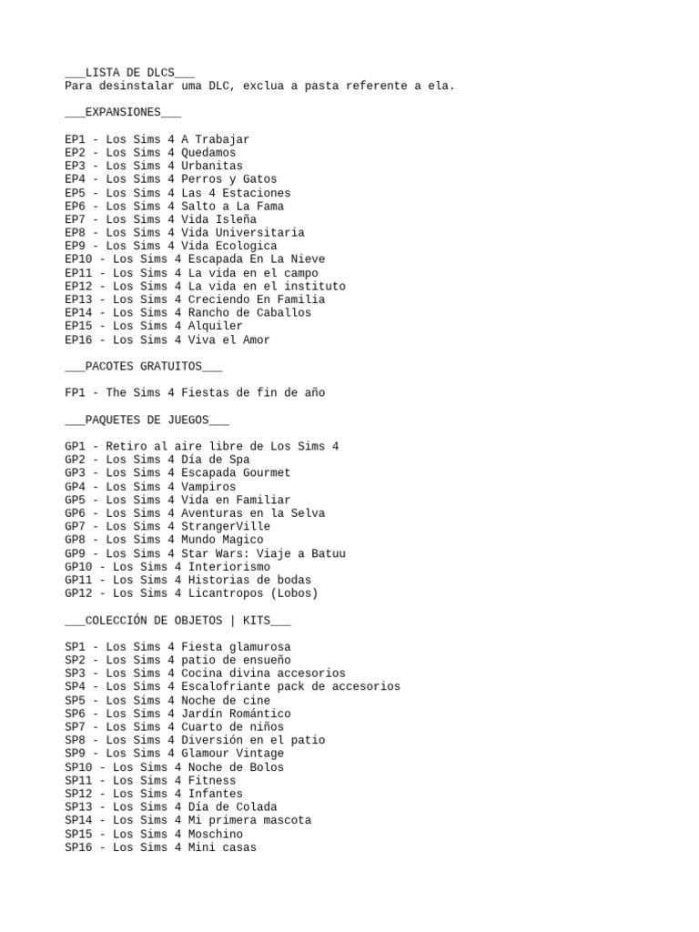 DLCs y Packs de Los Sims 4 | PDF