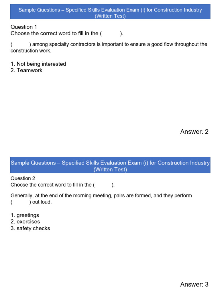 Construction Skills Evaluation Questions | PDF | Concrete | Building ...