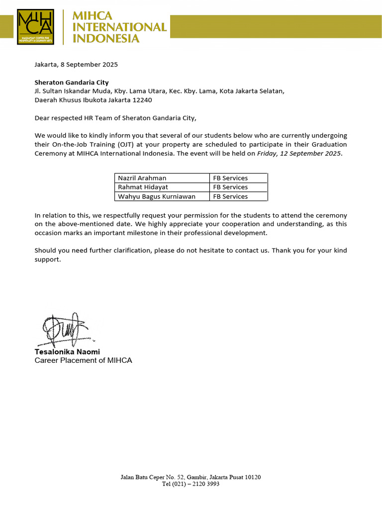 OJT Students' Graduation Ceremony Request | PDF