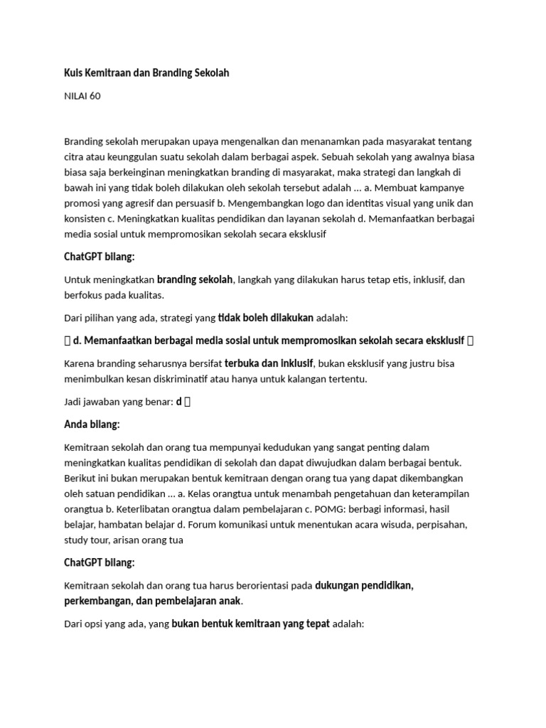 Kemitraan dan Branding Sekolah Efektif | PDF