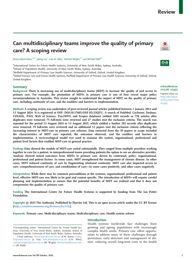 Impact of MDTs on Primary Care Quality | PDF | Systematic Review ...