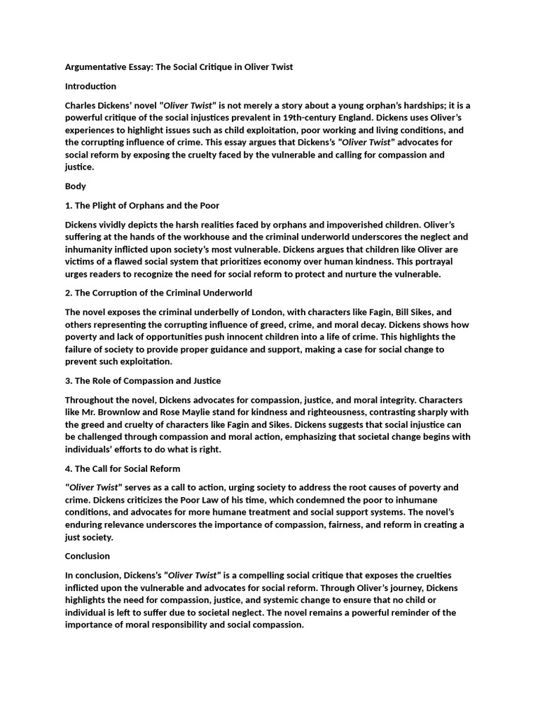 Social Critique in Oliver Twist | PDF | Oliver Twist