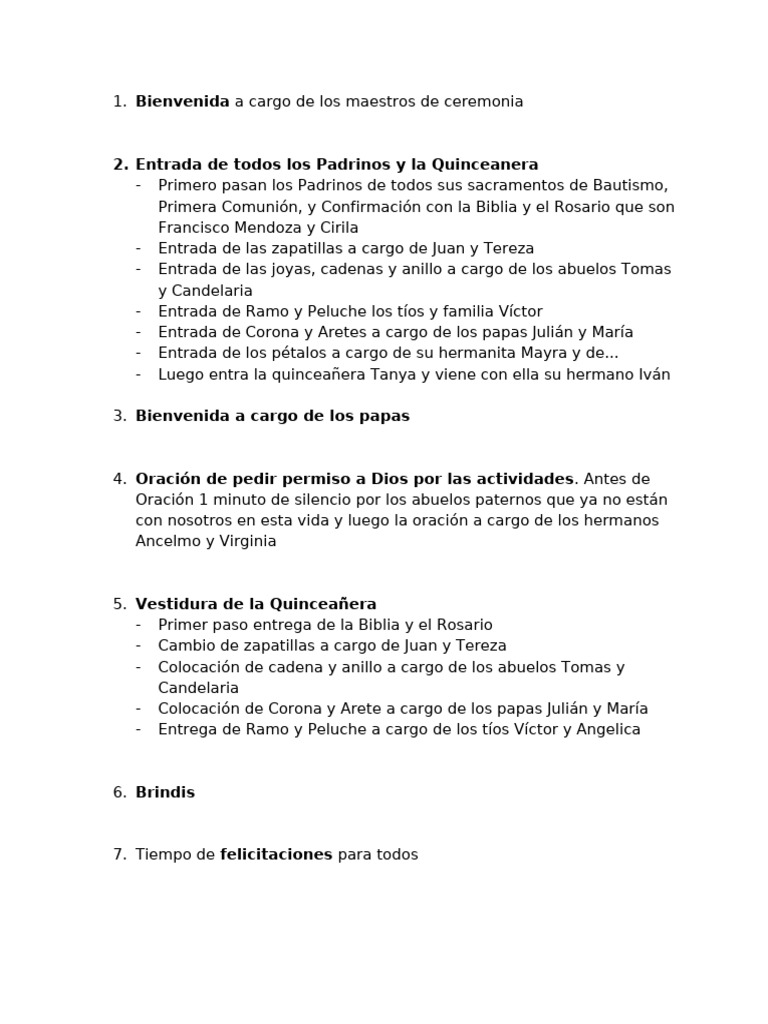 Ceremonia de Quinceañera de Tanya | PDF