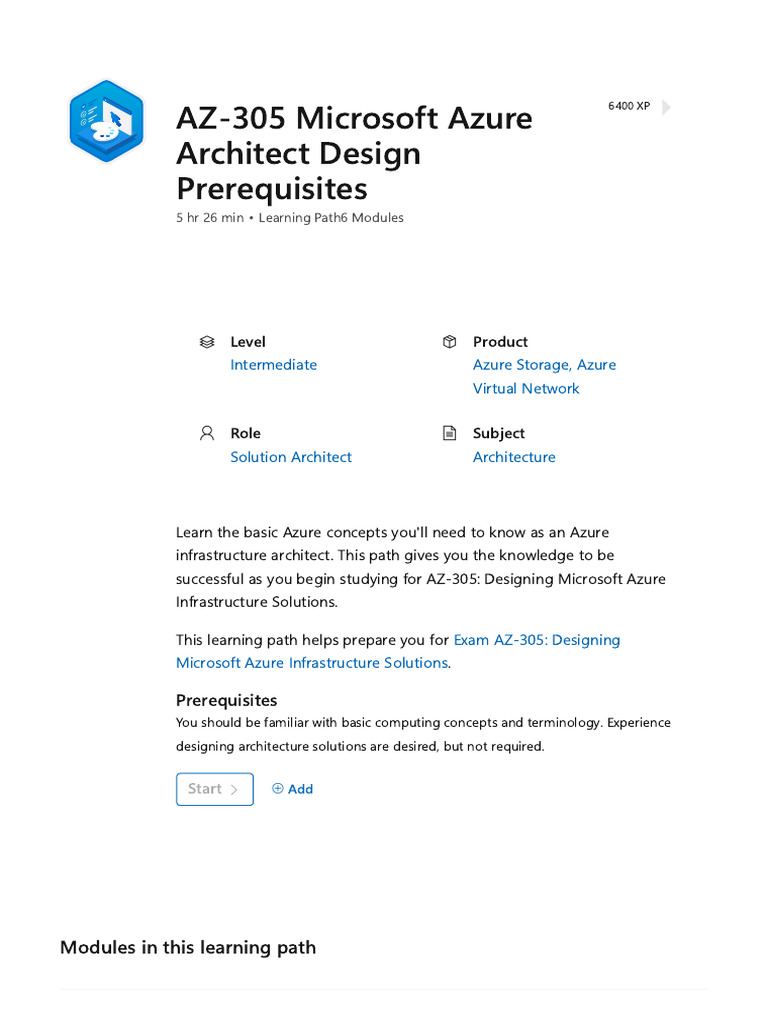 AZ-305 Exam Prerequisites Overview | PDF | Microsoft Azure | Cloud ...