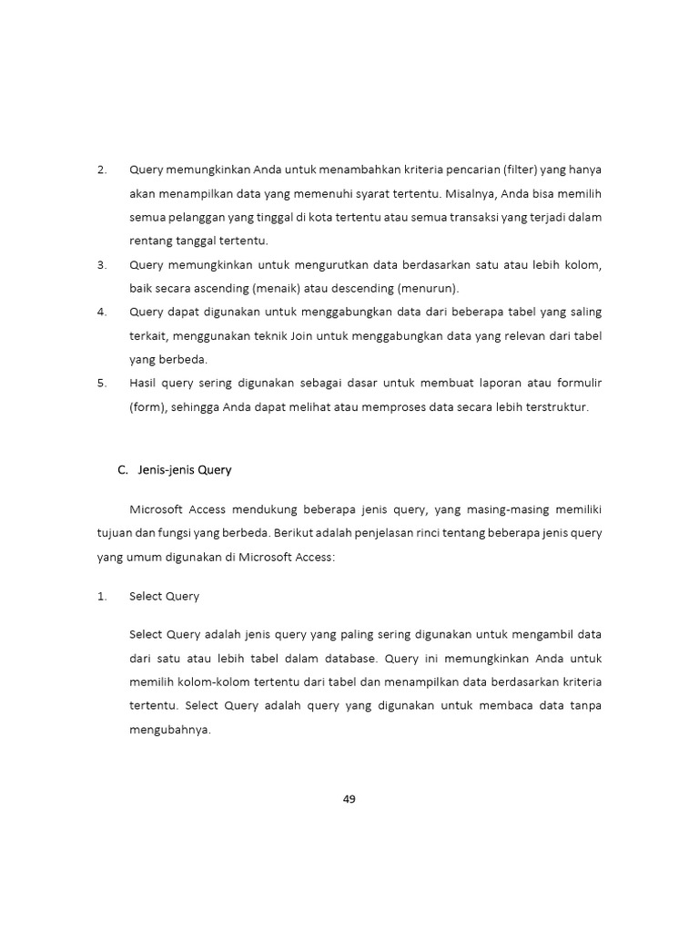 Jenis-Jenis Query di Microsoft Access | PDF