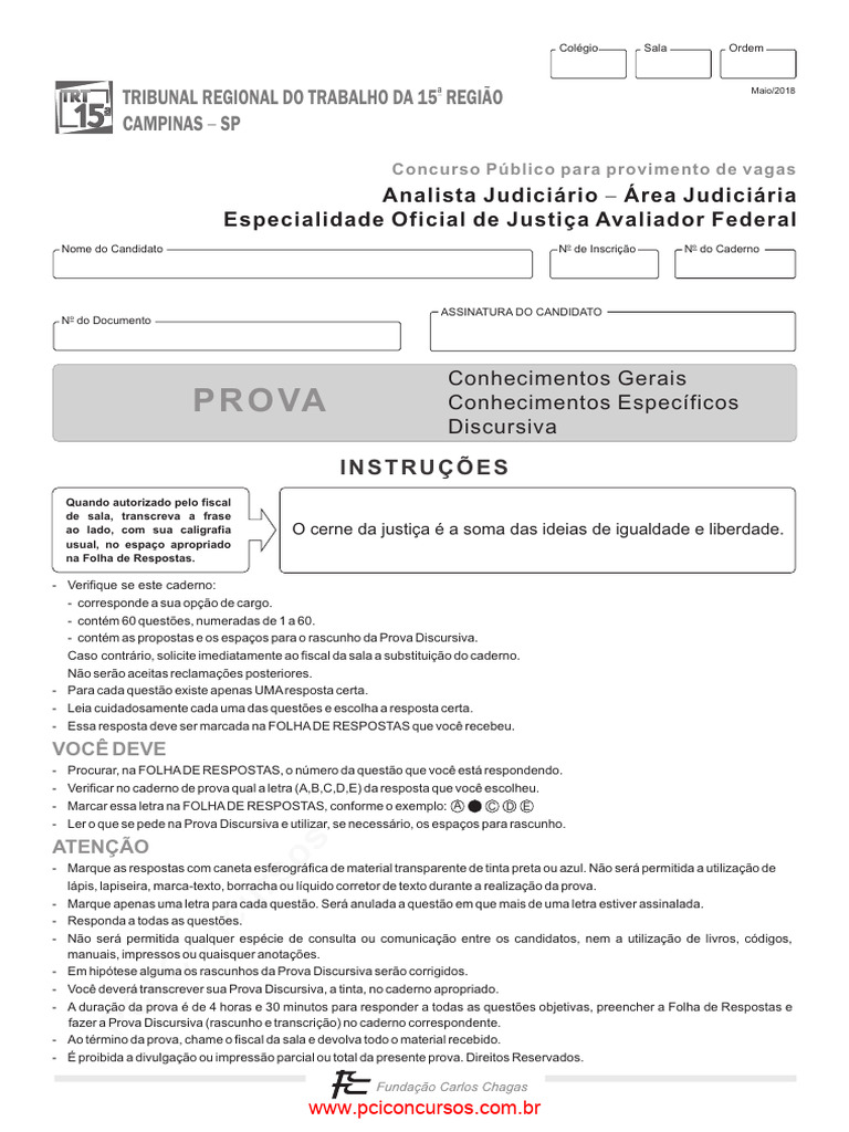 Prova Analista Judiciário TRT 15 - 2018 | PDF | Mandamus ...