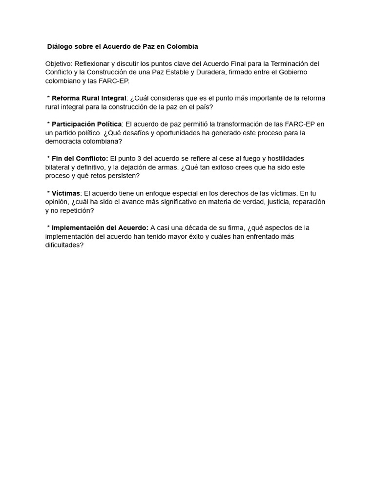 Claves del Acuerdo de Paz en Colombia | PDF