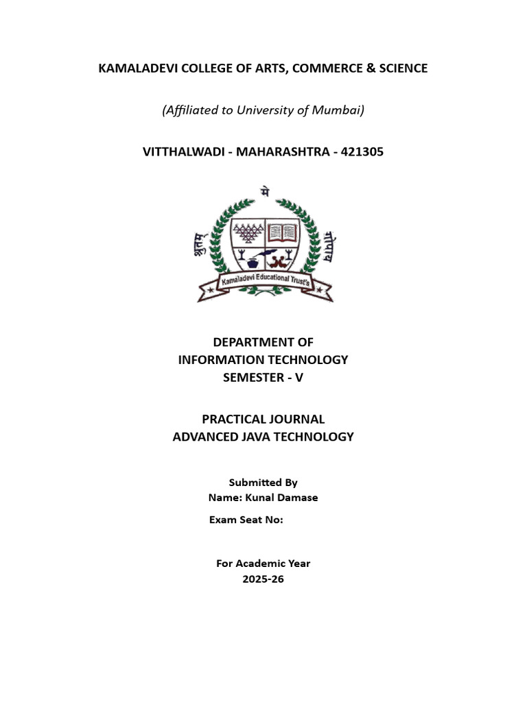 Advanced Java Technology Practical Journal | PDF
