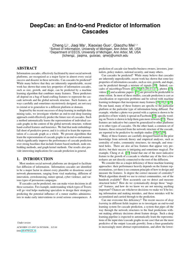 DeepCas: Predicting Information Cascades | PDF | Deep Learning | Vertex ...