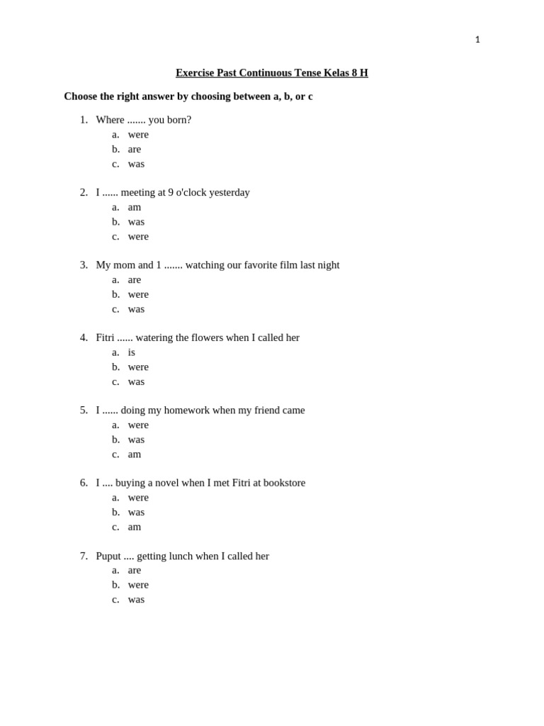 Past Continuous Tense Exercises for 8th Grade | PDF | Chess Theory | Chess