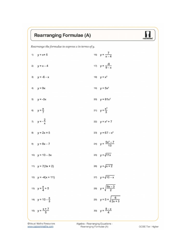 Rearranging Formulae and Multi Step Linear Equations | PDF