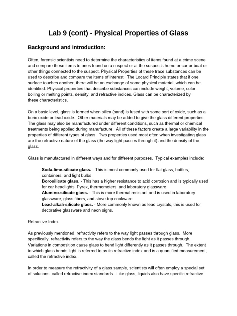 Lab+9+ (Cont.) + +Physical+Properties+of+Glass | PDF | Glasses | Density
