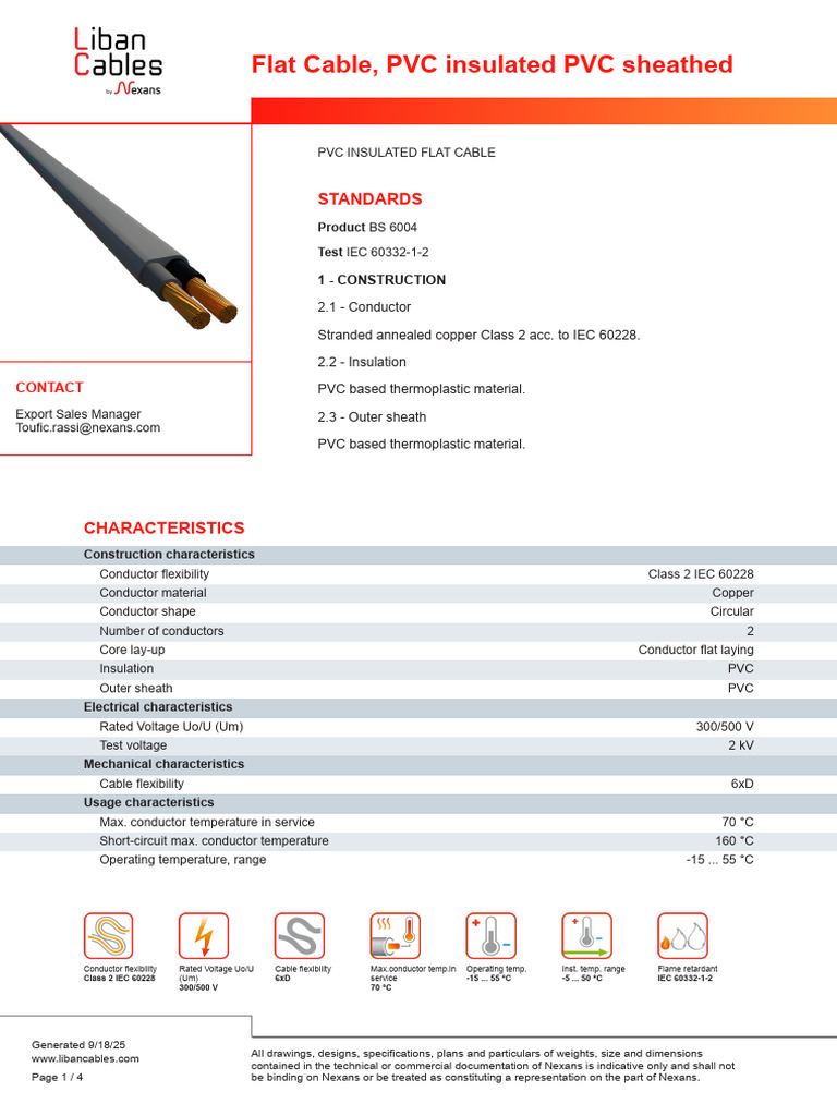 PVC Insulated Flat Cable Specifications | PDF | Electrical Conductor ...