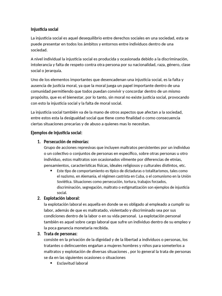 Ejemplos de Injusticia Social | PDF | Trata de personas | Justicia social