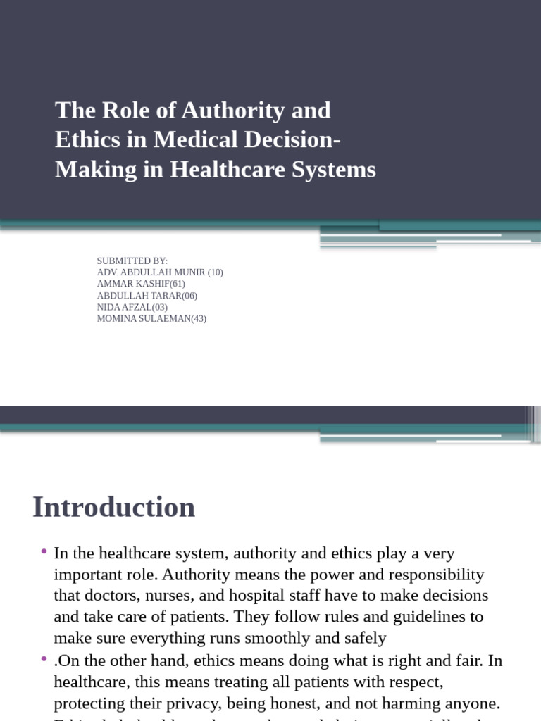 Authority and Ethics in Healthcare Decisions | PDF | Health Care ...