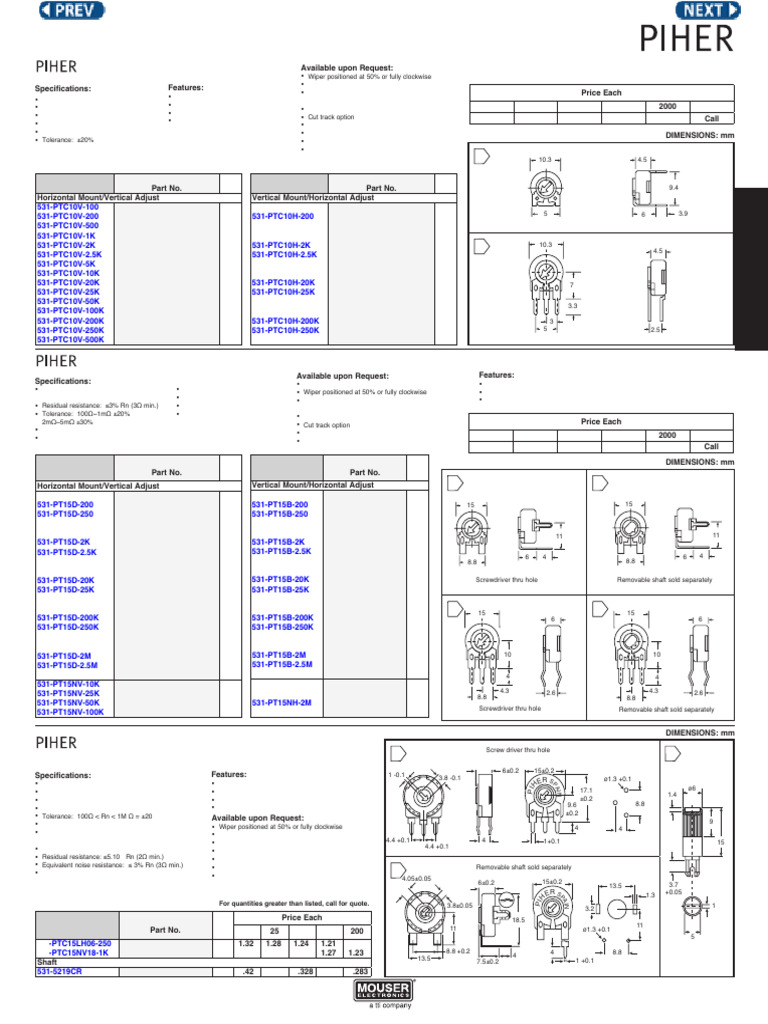 Piher Trimmer Potentiometers Guide | PDF | Electrical Engineering ...