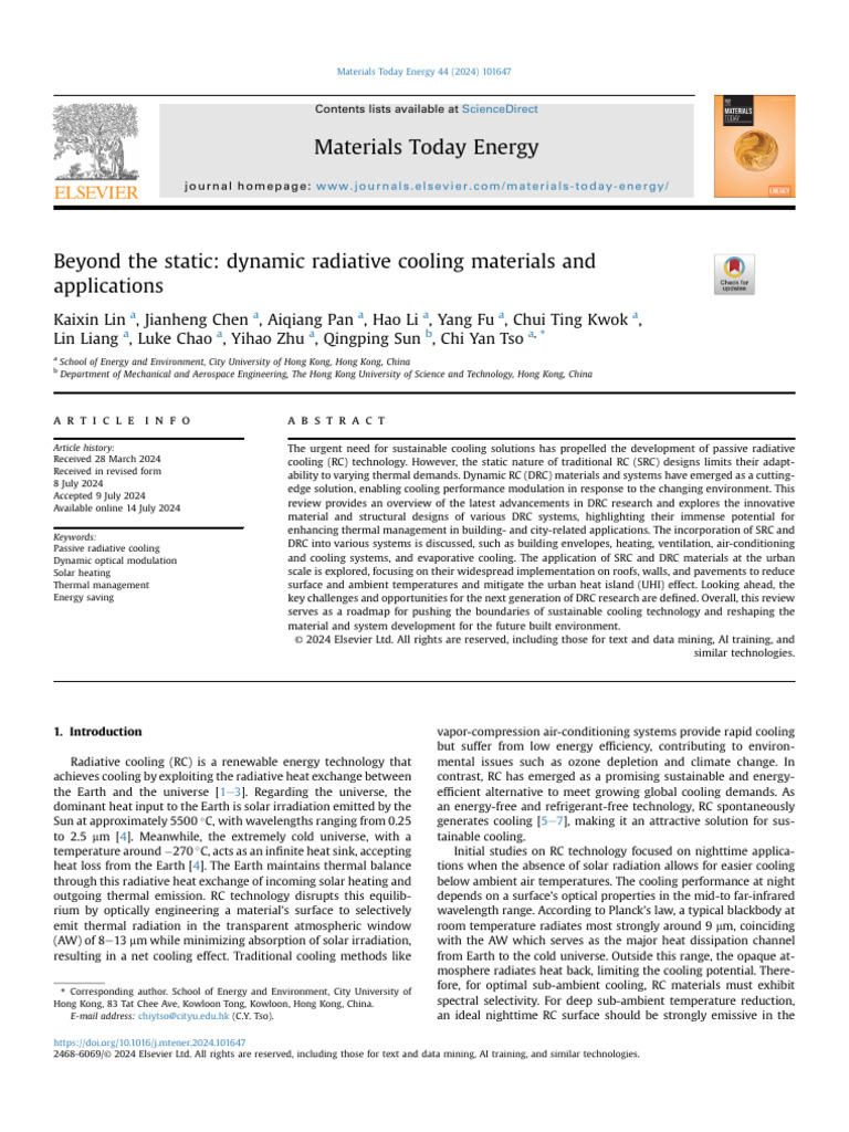 Dynamic Radiative Cooling Materials | PDF | Infrared | Heat Transfer