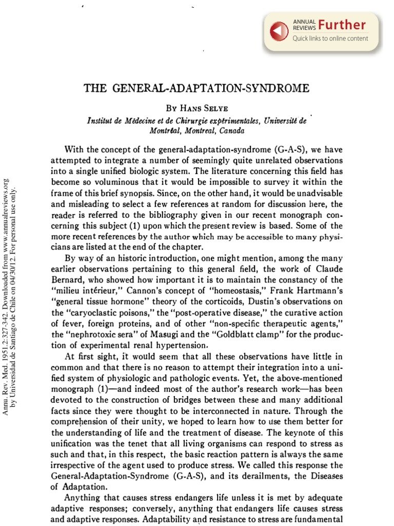 Hans Selye. The General Adaptation Syndrome | PDF | Glucocorticoid