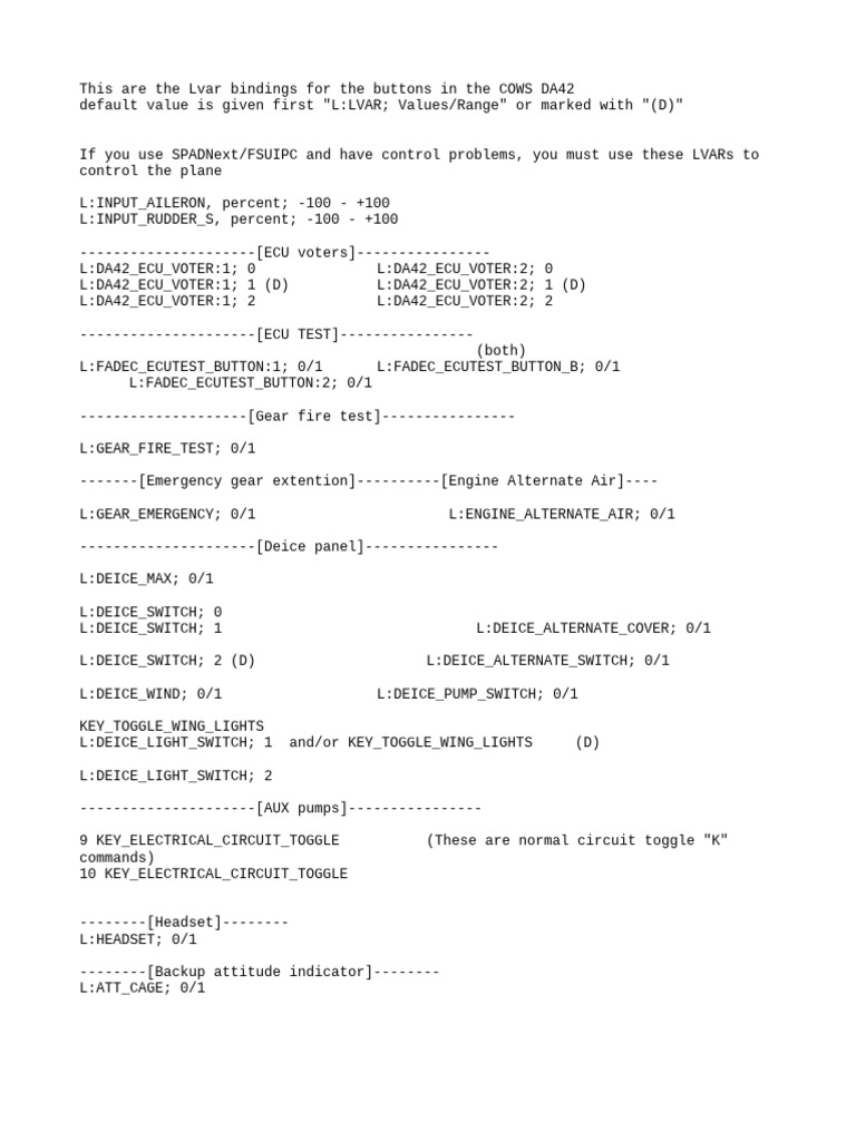 DA42 LVAR Bindings for Flight Controls | PDF