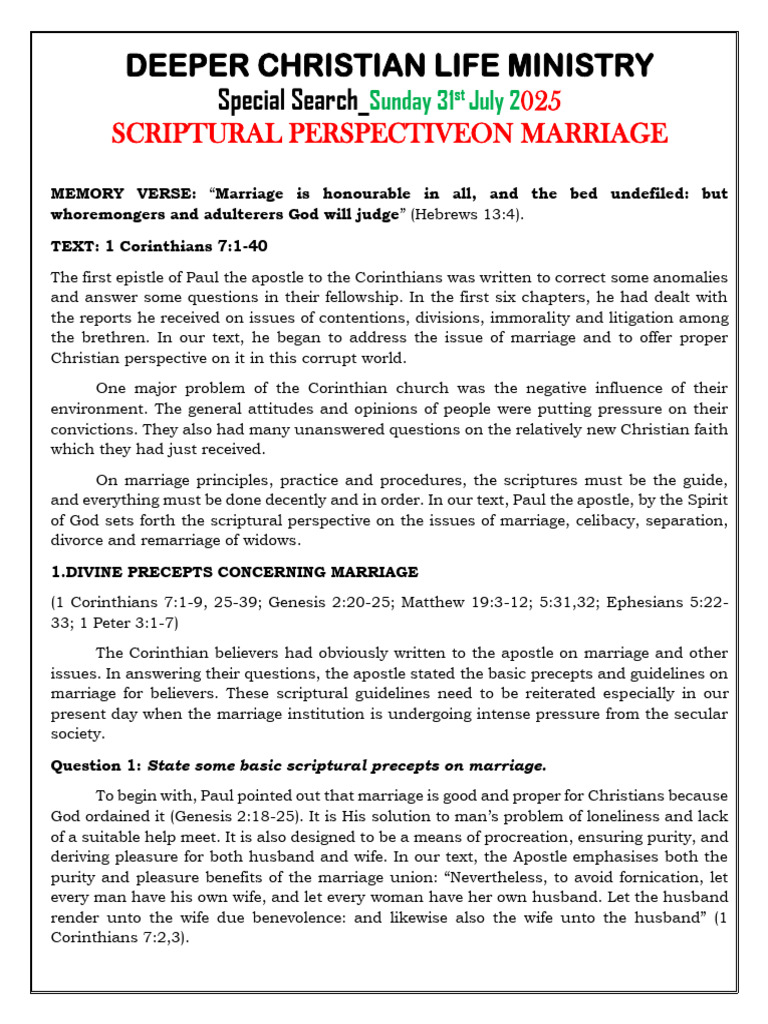 Scriptural Insights on Christian Marriage | PDF | Marriage | First ...