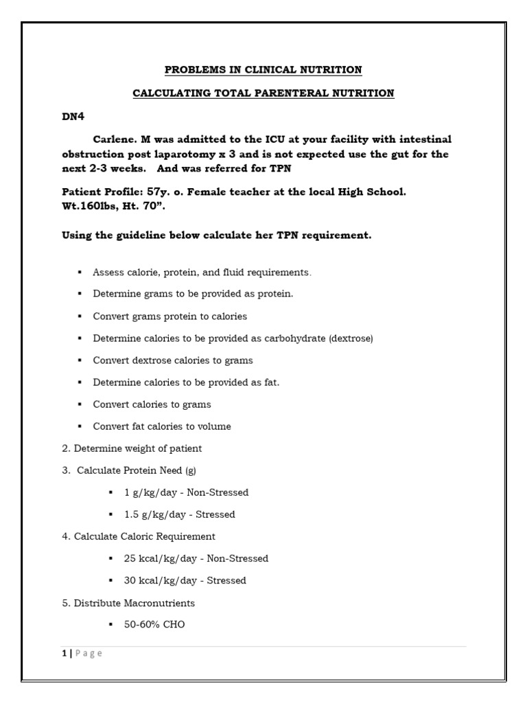 TPN Calculation Guidelines for ICU Patients | PDF