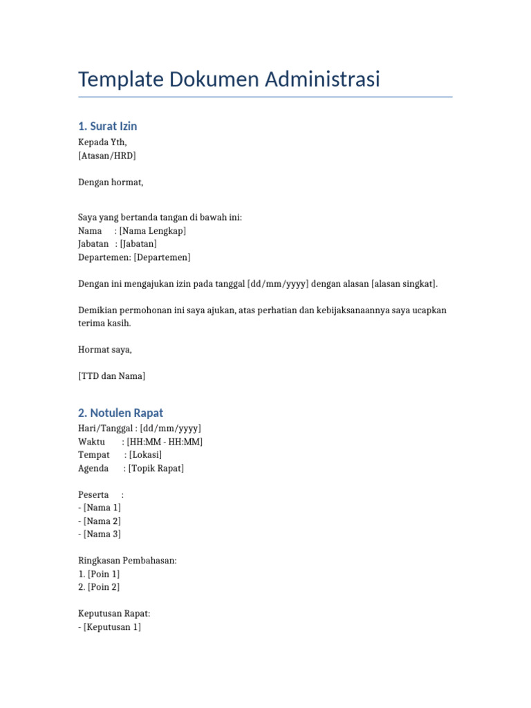 Template Dokumen Administrasi Pdf