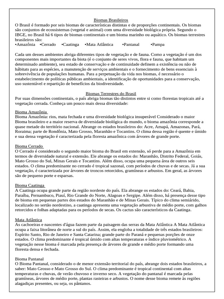 Características dos Biomas Brasileiros | PDF | Floresta Amazônica ...