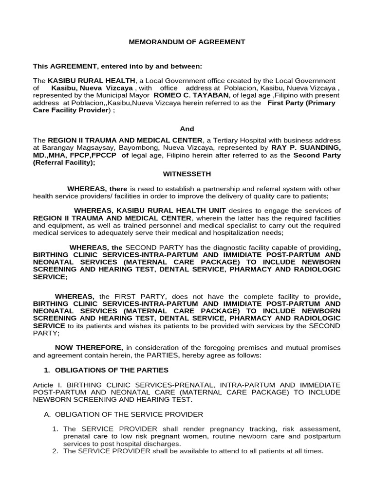 Kasibu Hospital Referral Agreement | PDF | Midwifery | Hospital