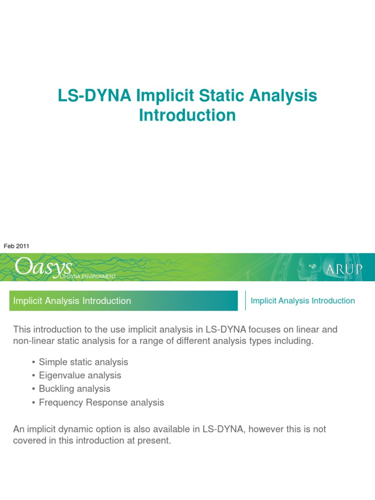 LS-DYNA Implicit Analysis Overview | PDF | Buckling | System Of Linear ...