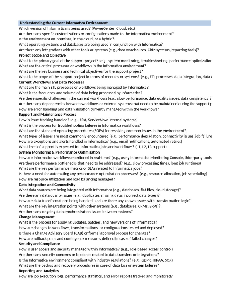 Informatica Environment Overview and Support | PDF | Cloud Computing ...