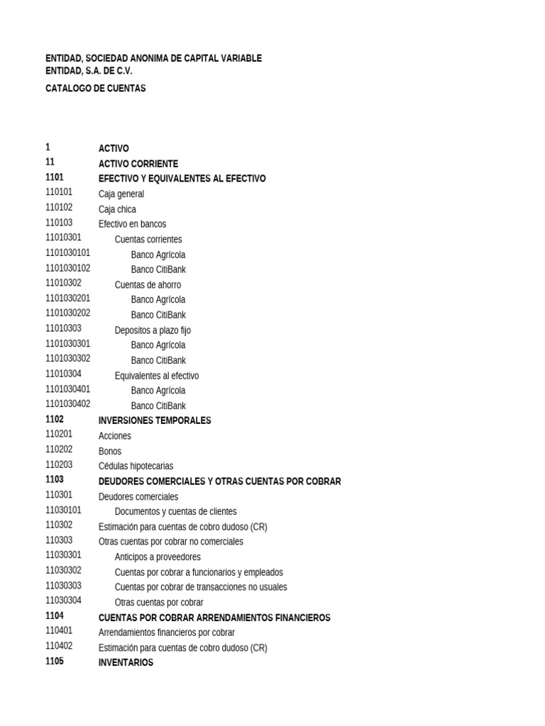 Catálogo de Cuentas para S.A. de C.V. | PDF | Bancos | Pensión