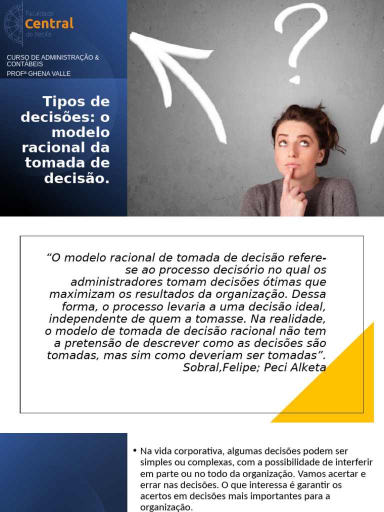 Tipos de Decisão e Modelo Racional | PDF | Tomada de decisões ...