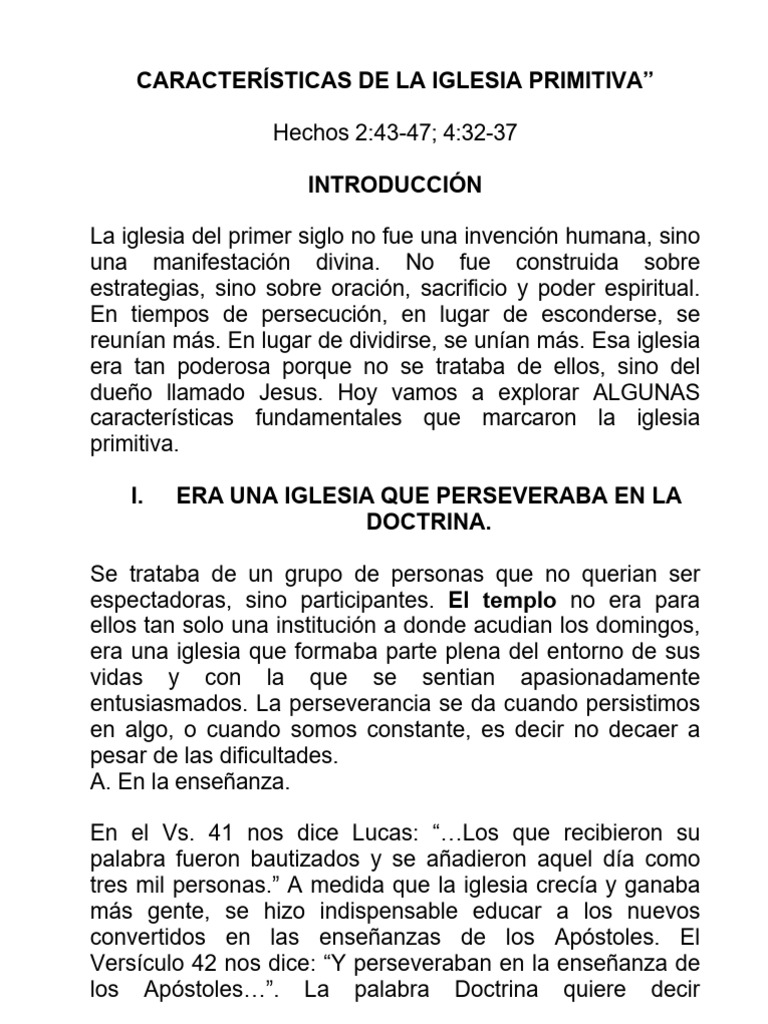 Características de la Iglesia Primitiva | PDF | Iglesia cristiana | Oración