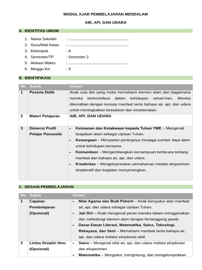 Pembelajaran Air, Api, dan Udara Anak Dini | PDF
