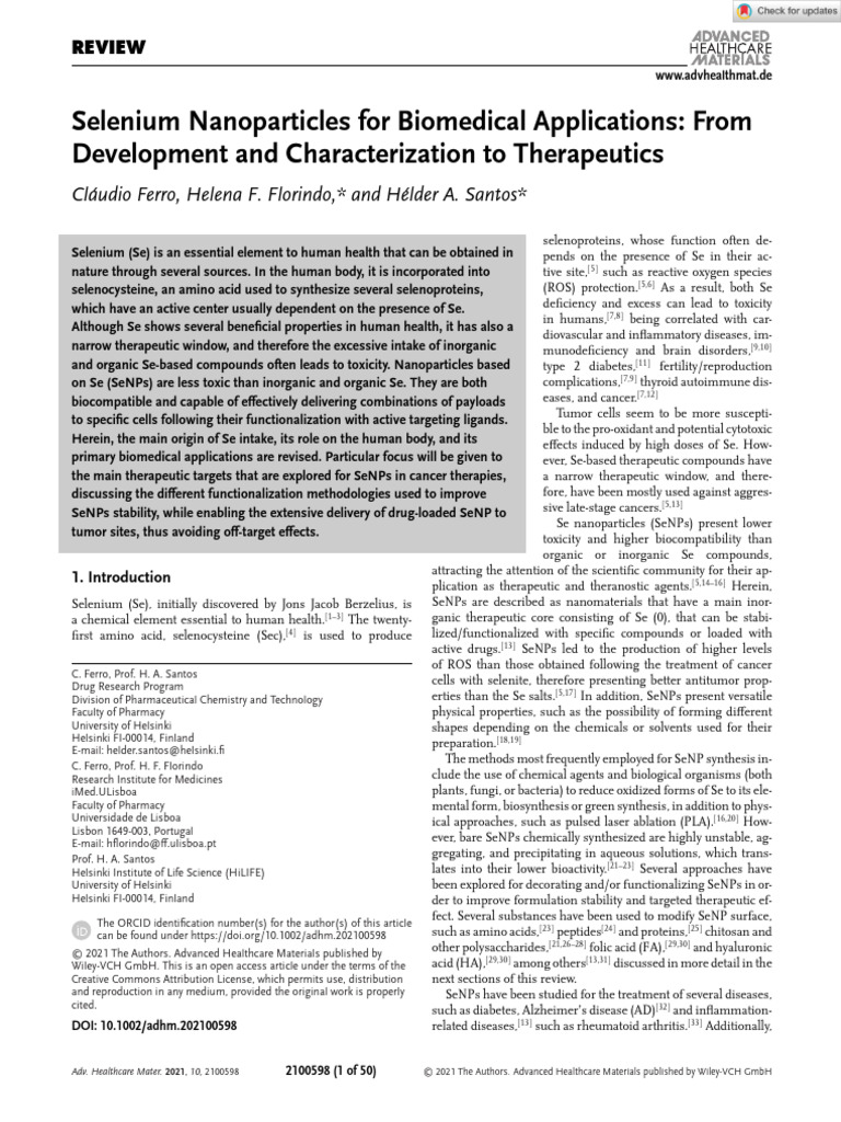 Selenium Nanoparticles in Cancer Therapy | PDF | Selenium | Glutathione